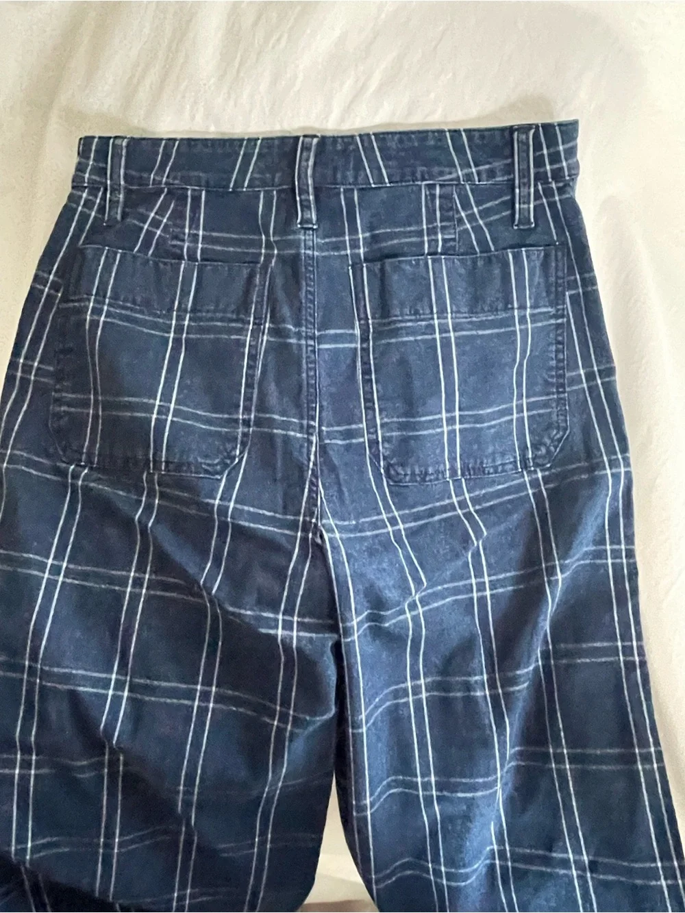 Madewell indigo plaid Tall Wide-Leg Crop Pants -  28 inseam  New - button tags